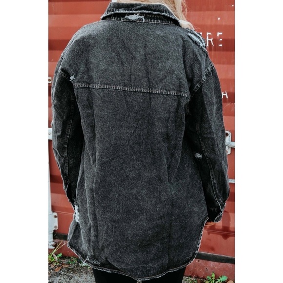 NEW black faded denim button-down top - Picture 3 of 4